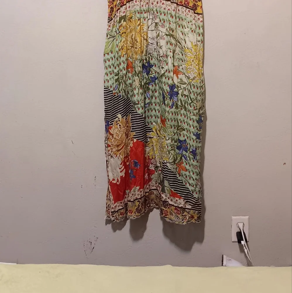 Johnny Was Maxi Dress Silk Patchwork SzL Green/Red Floral Boho Lightweight - Picture 2 of 15